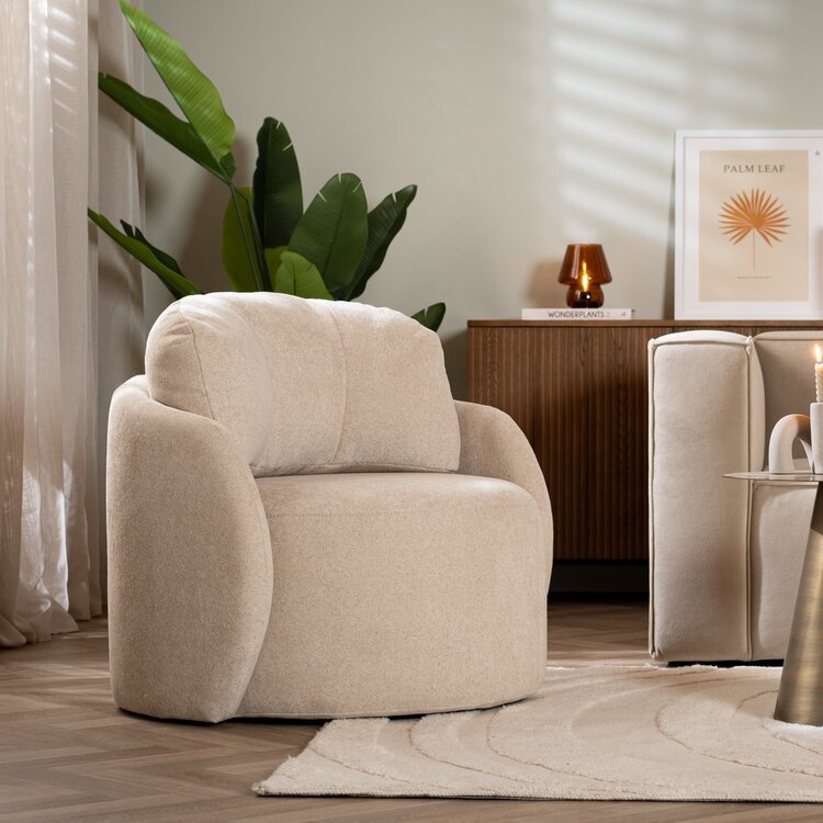 Fauteuil tissu chenille Cali beige