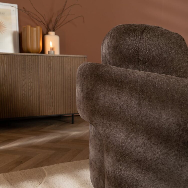 Fauteuil tissu chenille Cali marron
