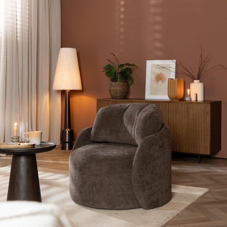 Fauteuil tissu chenille Cali marron