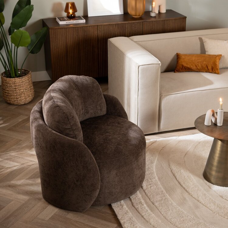 Fauteuil tissu chenille Cali marron