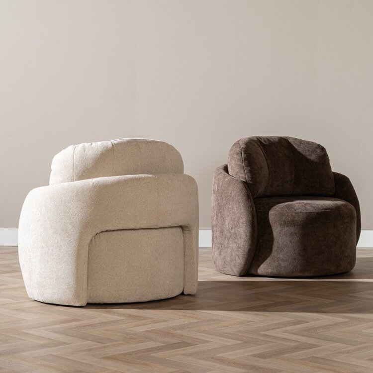 Fauteuil tissu chenille Cali marron