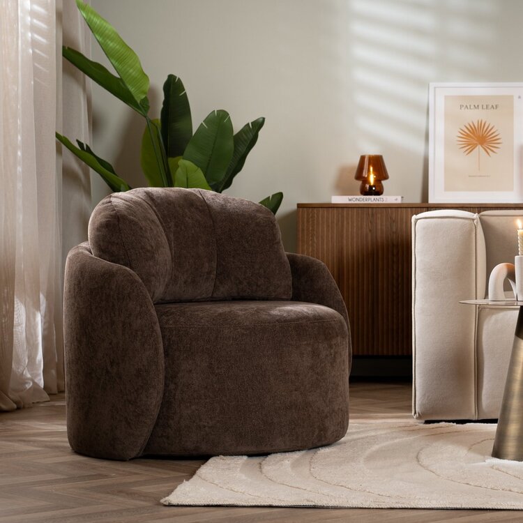 Fauteuil tissu chenille Cali marron