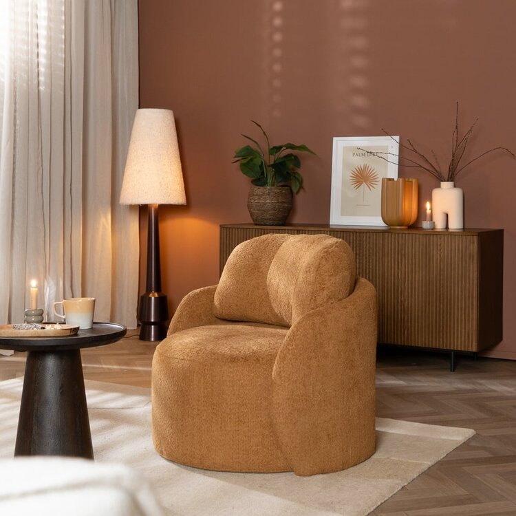 Fauteuil Nino en tissu polyester terracotta