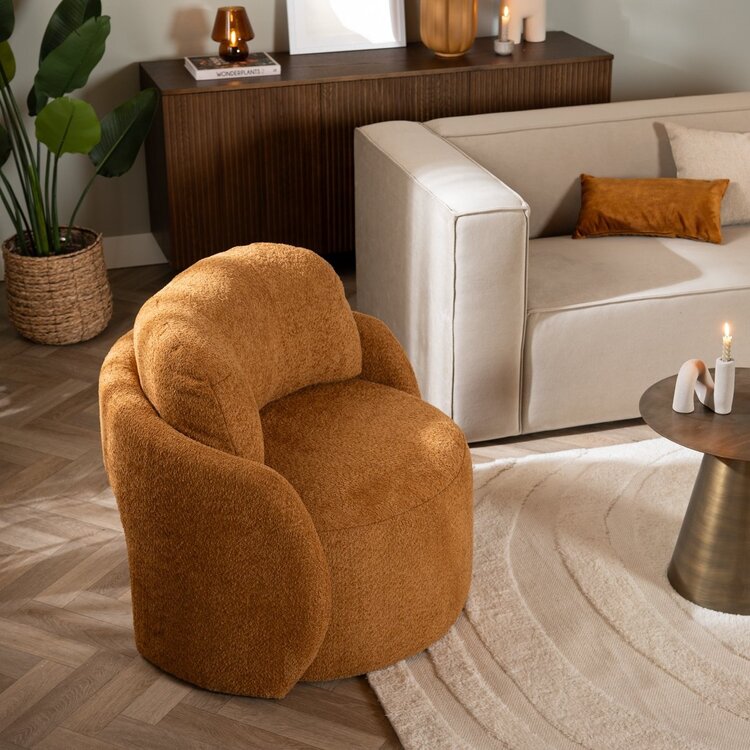 Fauteuil Nino en tissu polyester terracotta