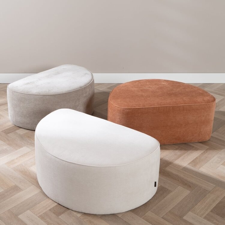 Pouf arrondi Neso demi-lune tissu mélange blanc cassé
