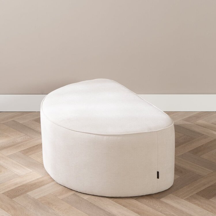 Pouf arrondi Neso demi-lune tissu mélange blanc cassé
