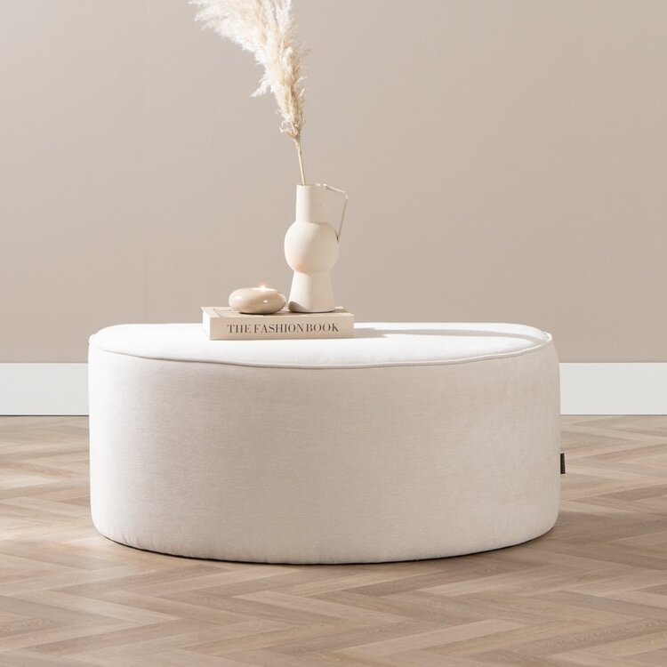 Pouf arrondi Neso demi-lune tissu mélange blanc cassé