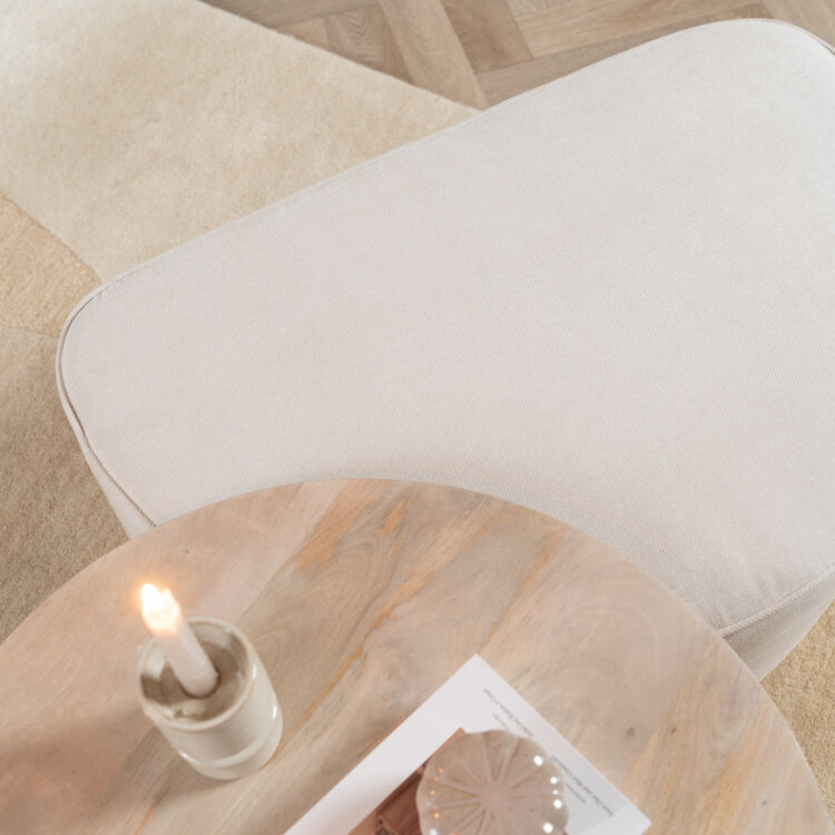 Pouf arrondi Neso demi-lune tissu mélange blanc cassé