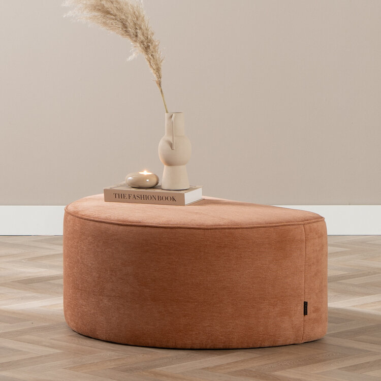 Pouf arrondi Neso demi-lune tissu mélange terracotta