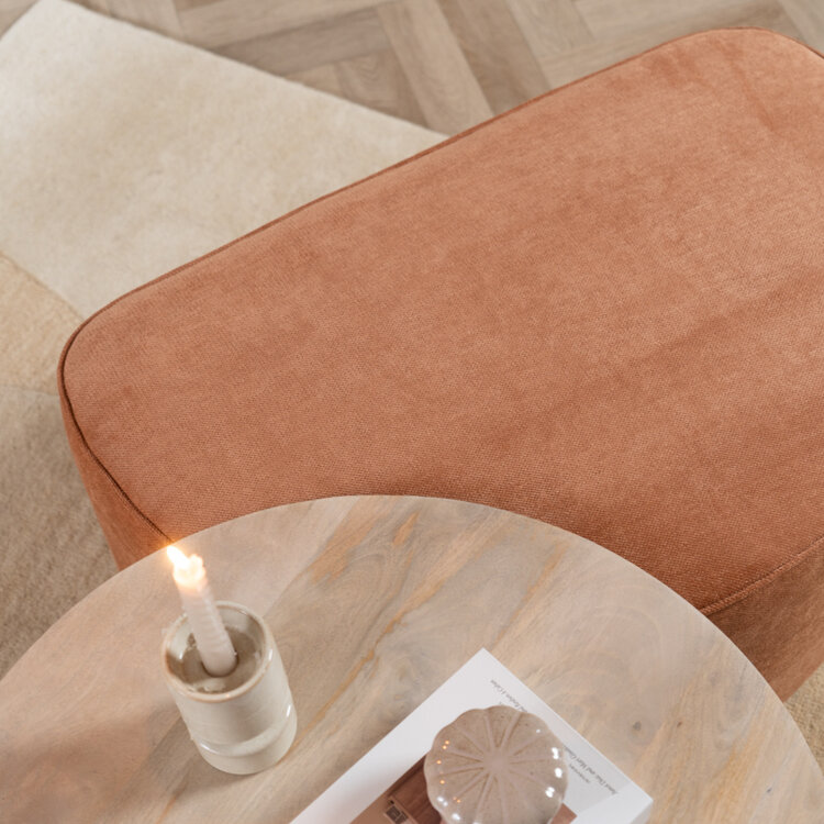 Pouf arrondi Neso demi-lune tissu mélange terracotta