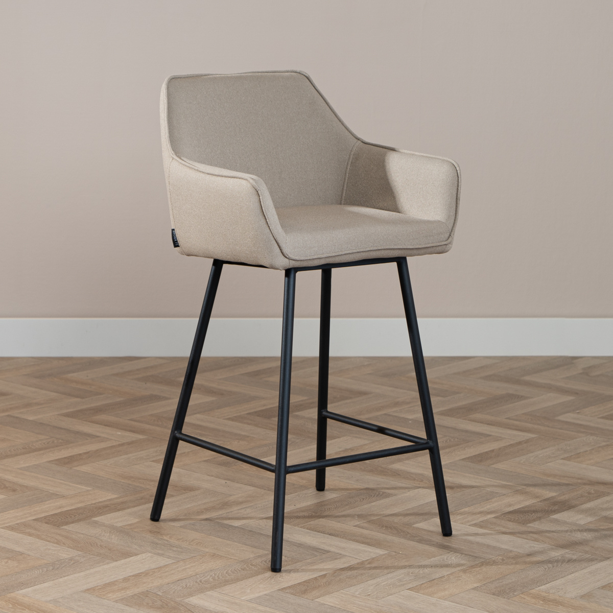 Tabouret de bar scandinave Andor tissu recyclé taupe 65-78 cm