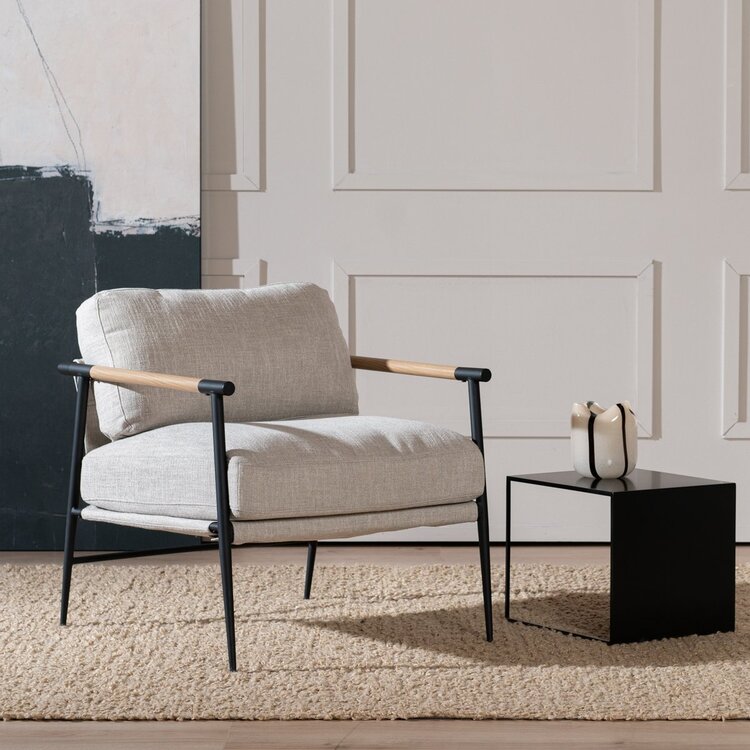 Fauteuil Jade tissu lin taupe