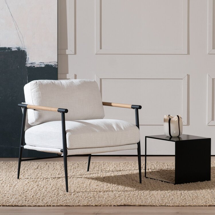 Fauteuil Jade tissu lin blanc cassé