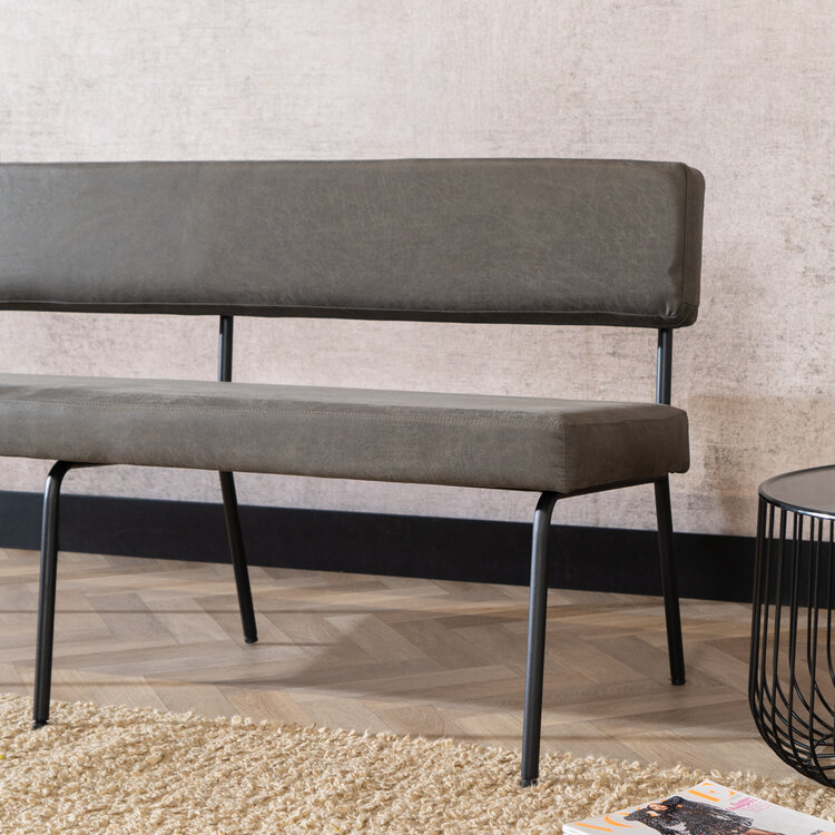 Banc de salle à manger industriel Espen anthracite éco-cuir 160 cm
