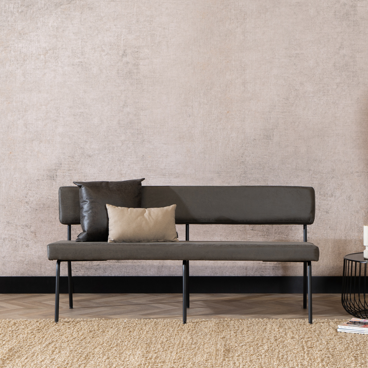 Banc de salle à manger industriel Espen anthracite éco-cuir 160 cm