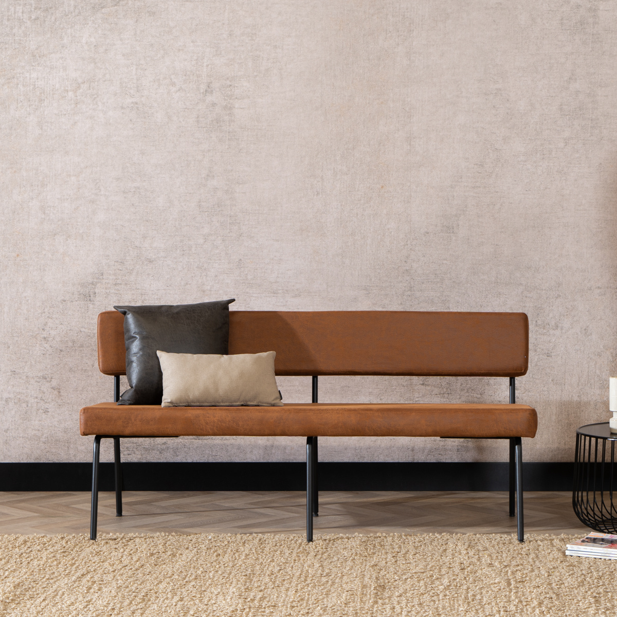 Banc de salle à manger industriel Espen cognac éco-cuir 160 cm