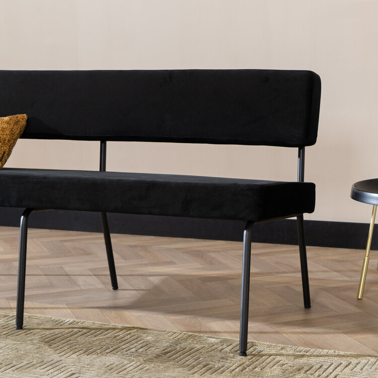 Banc de salle à manger en velours Espen noir 160 cm