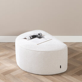 Pouf arrondi Mio demi-lune velours côtelé blanc cassé