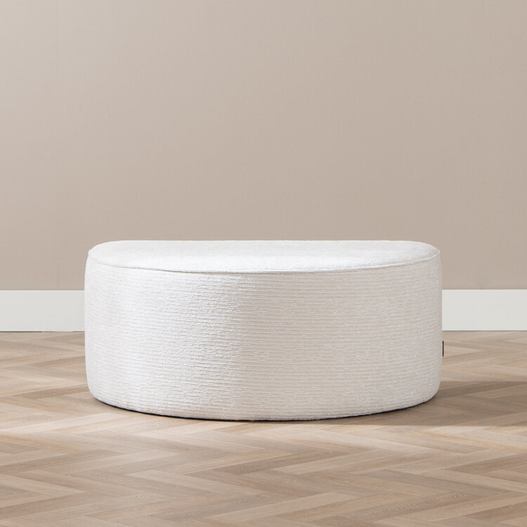 Pouf arrondi Mio demi-lune velours côtelé blanc cassé