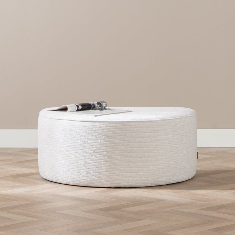 Pouf arrondi Mio demi-lune velours côtelé blanc cassé