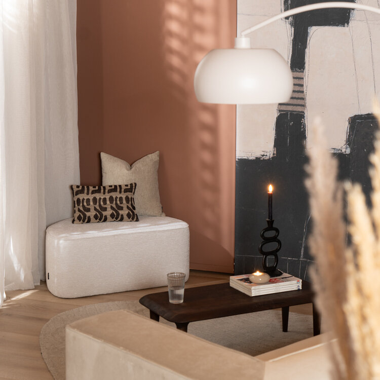 Pouf arrondi Mio demi-lune velours côtelé blanc cassé