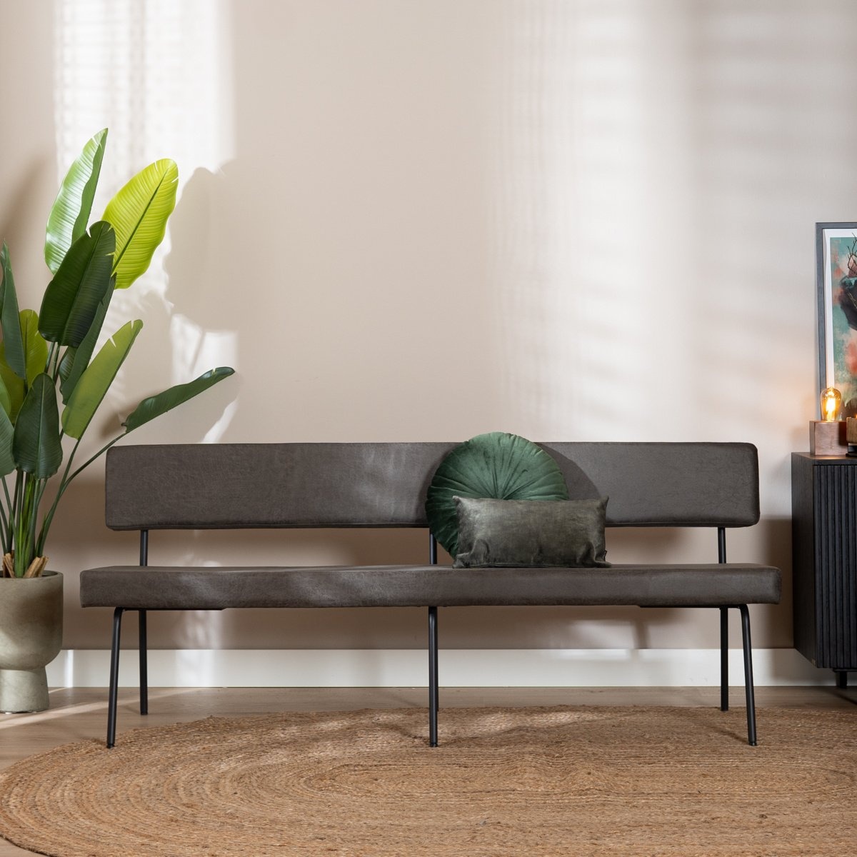 Banc de salle à manger industriel Espen anthracite éco-cuir 190 cm