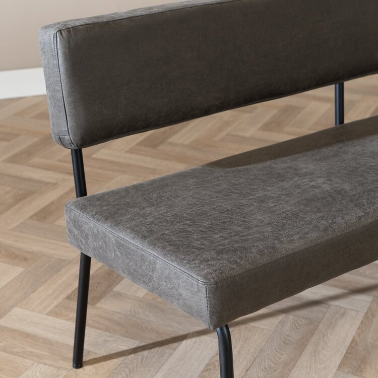 Banc de salle à manger industriel Espen anthracite éco-cuir 190 cm