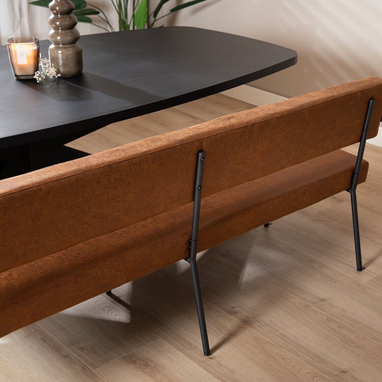 Banc de salle à manger industriel Espen cognac éco-cuir 190 cm