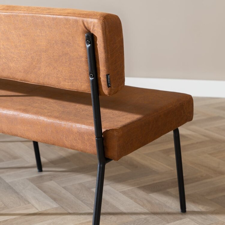 Banc de salle à manger industriel Espen cognac éco-cuir 190 cm