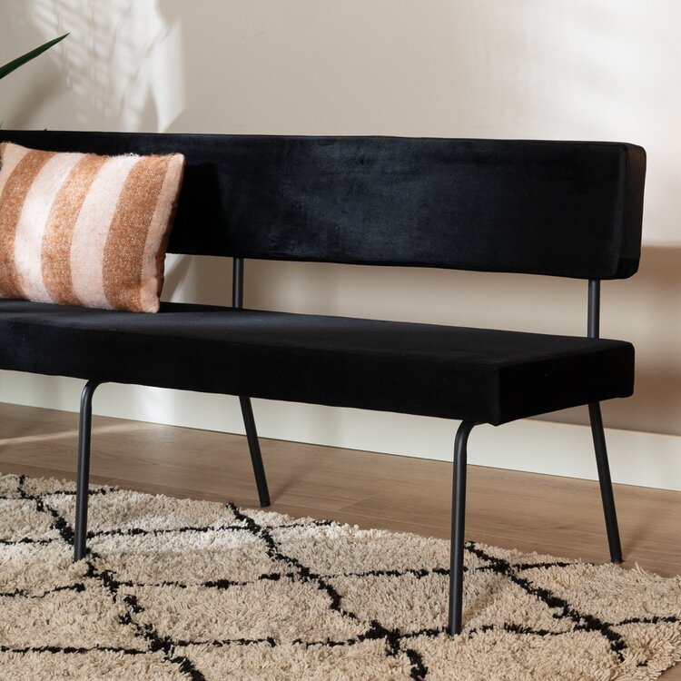 Banc de salle à manger en velours Espen noir 190 cm