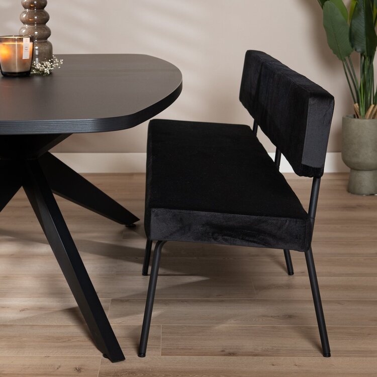 Banc de salle à manger en velours Espen noir 190 cm
