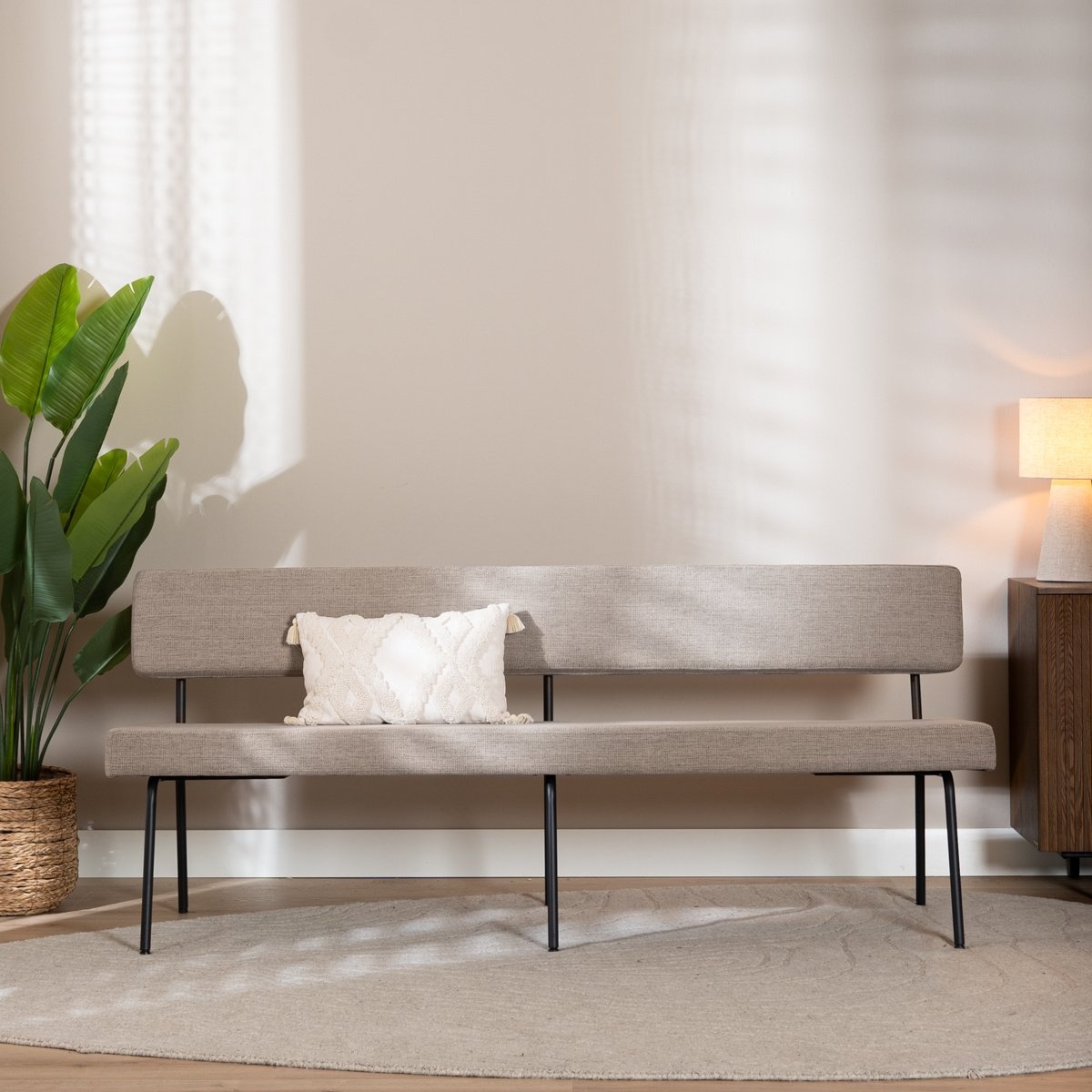 Banc de salle à manger scandinave Espen taupe tissu recyclé 190 cm