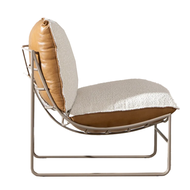 Fauteuil Maceo cuir/bouclette cognac/beige