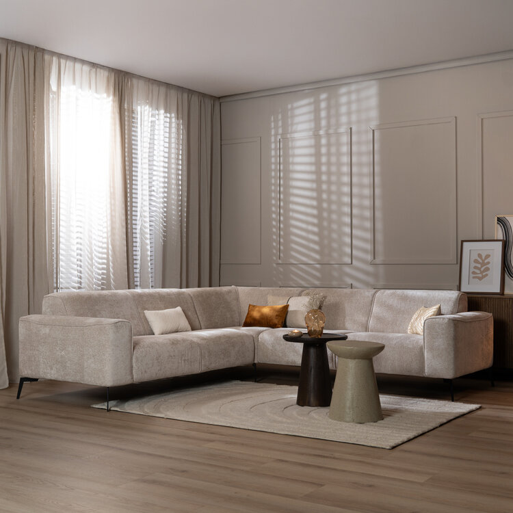 Canapé d'angle scandinave Vegas blanc tissu chenille gauche/droit