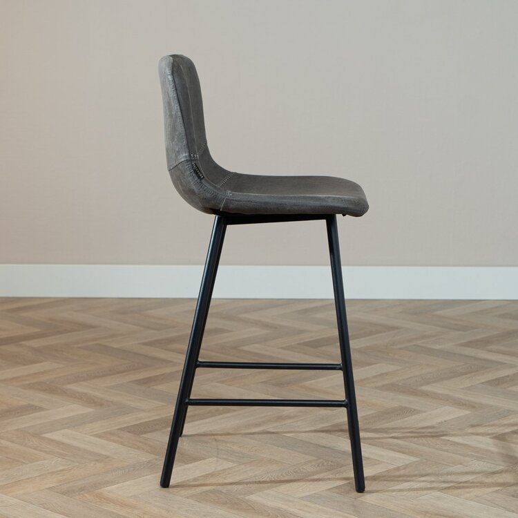 Tabouret de bar industriel Mikky anthracite eco-cuir 65-78 cm