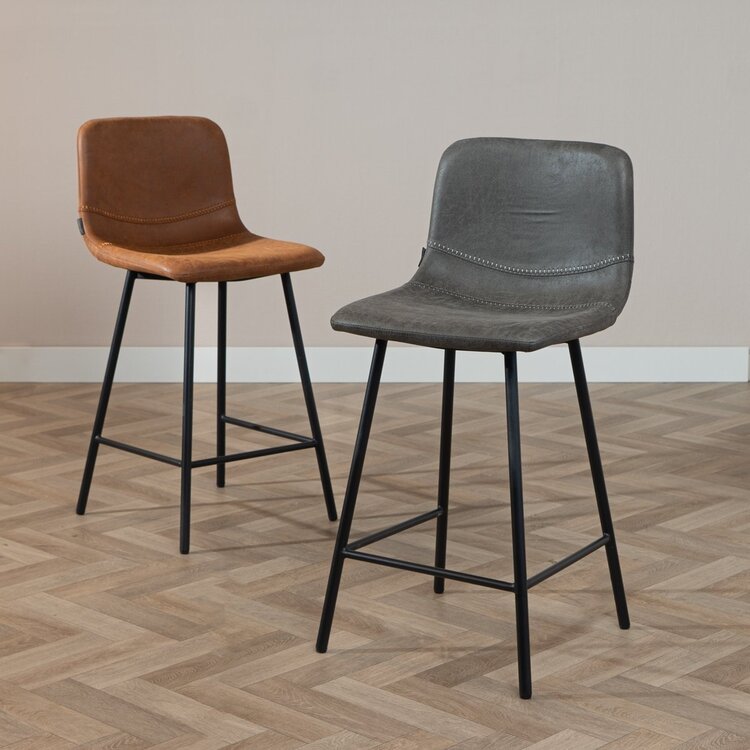 Tabouret de bar industriel Mikky anthracite eco-cuir 65-78 cm