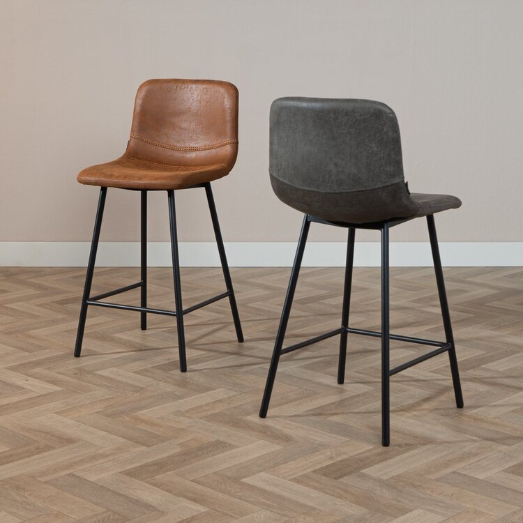Tabouret de bar industriel Mikky anthracite eco-cuir 65-78 cm