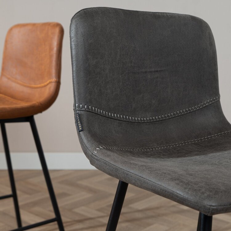 Tabouret de bar industriel Mikky anthracite eco-cuir 65-78 cm