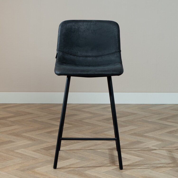 Tabouret de bar industriel Mikky noir eco-cuir 65-78 cm