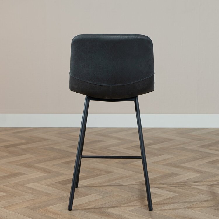 Tabouret de bar industriel Mikky noir eco-cuir 65-78 cm