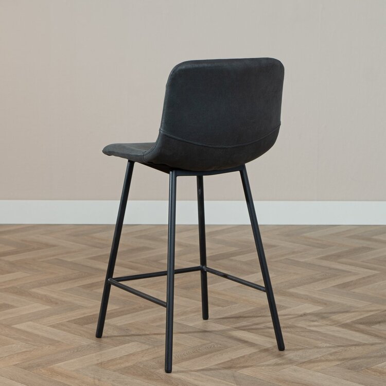 Tabouret de bar industriel Mikky noir eco-cuir 65-78 cm