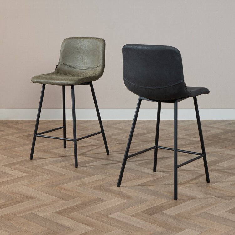 Tabouret de bar industriel Mikky noir eco-cuir 65-78 cm