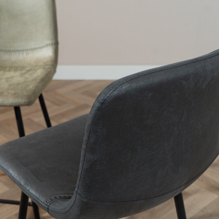 Tabouret de bar industriel Mikky noir eco-cuir 65-78 cm