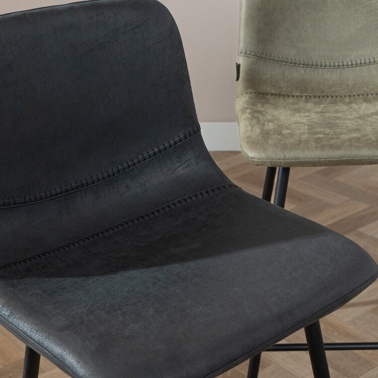 Tabouret de bar industriel Mikky noir eco-cuir 65-78 cm