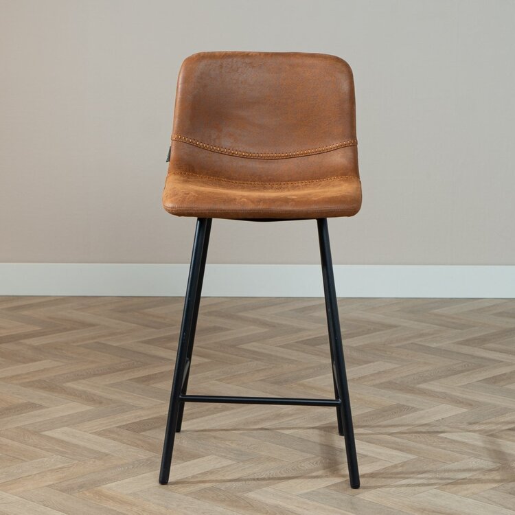 Tabouret de bar industriel Mikky cognac eco-cuir 65-78 cm