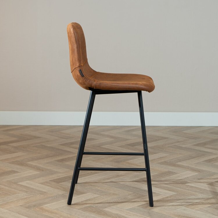 Tabouret de bar industriel Mikky cognac eco-cuir 65-78 cm