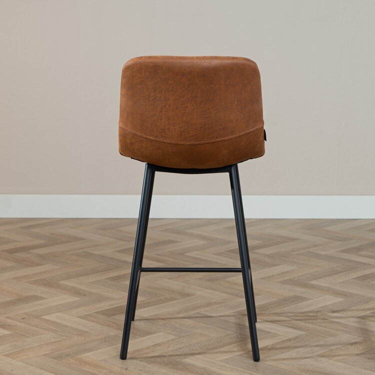 Tabouret de bar industriel Mikky cognac eco-cuir 65-78 cm