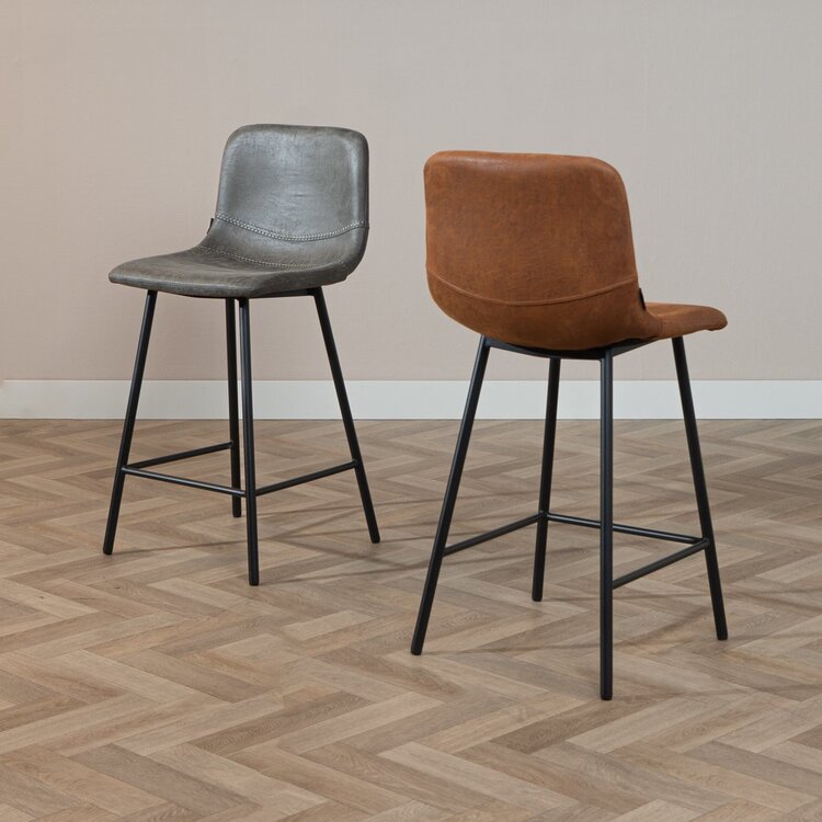 Tabouret de bar industriel Mikky cognac eco-cuir 65-78 cm
