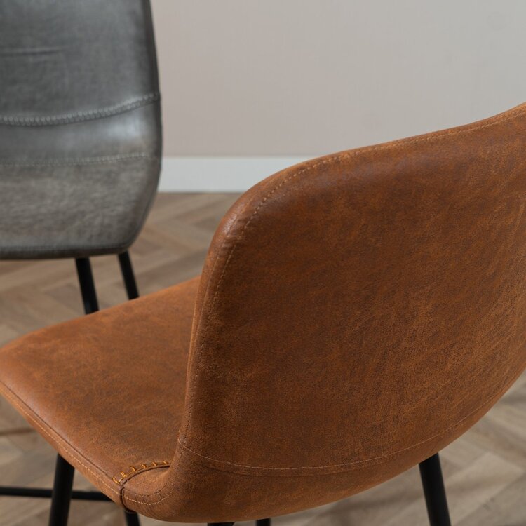 Tabouret de bar industriel Mikky cognac eco-cuir 65-78 cm