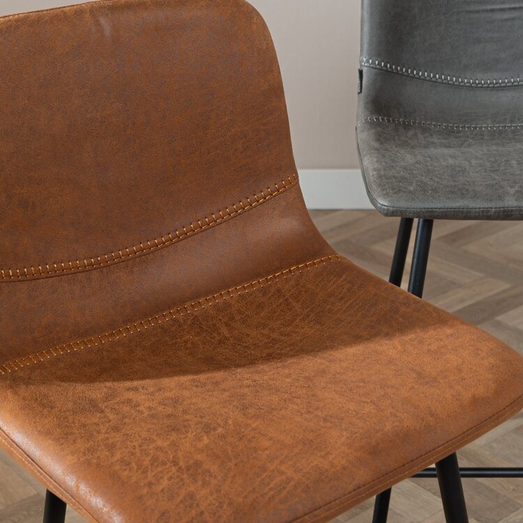 Tabouret de bar industriel Mikky cognac eco-cuir 65-78 cm
